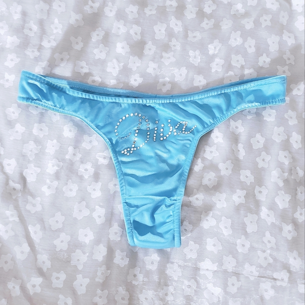 La Senza "Diva'' Satin Low Rise Embellished Rhinestone Thöng